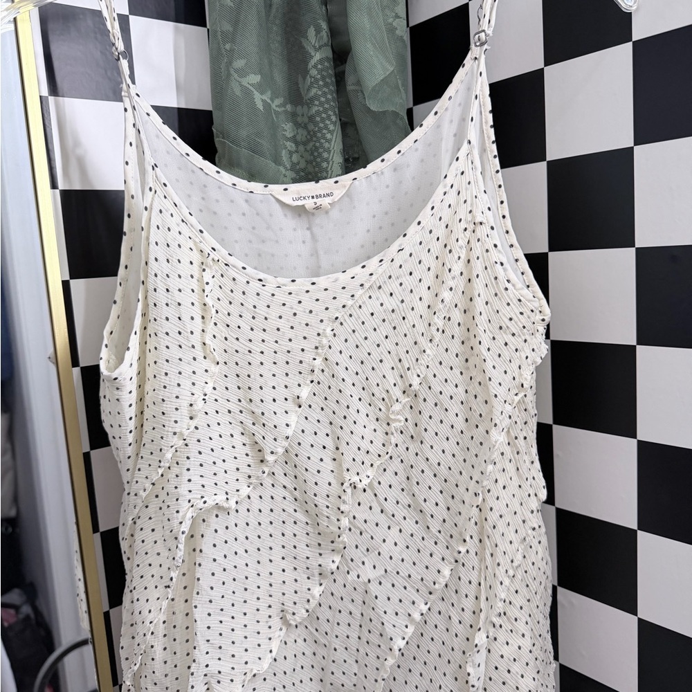Vintage White Polka Dot Ruffle Top LUCKY BRAND